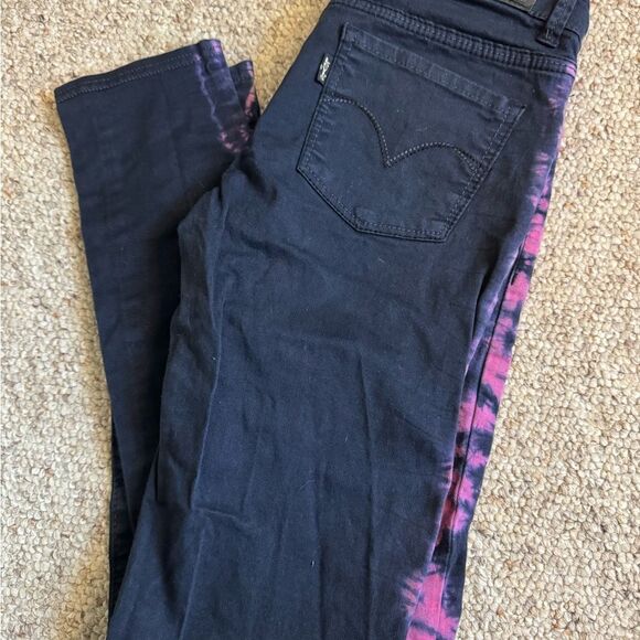 Levi's Denim Leggings Black and Pink Tie-Dye Jeans - Picture 1 of 9